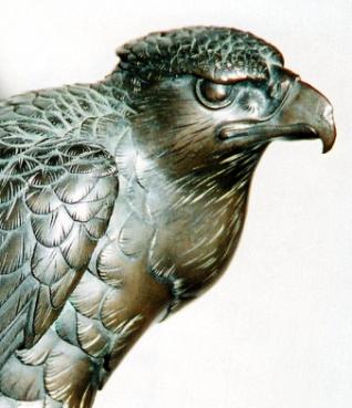 Japanese Bronze Study of an Eagle on Hardwood Stand - by Miyao Eisuke, Yokohama Miyao Company